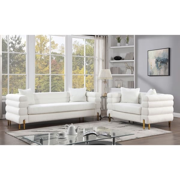 slide 2 of 10, Furniture of America Ghea Contemporary White 2-Piece Boucle Living Room Set White
