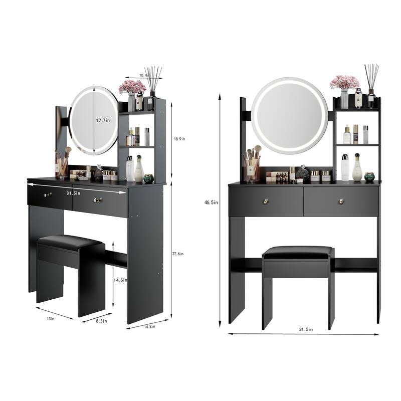 KISRAIS 31.5" Fashion Vanity Desk with Mirror and Lights, 3 Color Lighting Brightness Adjustable