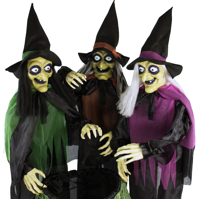 Haunted Hill Farm Life-Size Animatronic Witches, Indoor/Outdoor Halloween Decoration, Light-up Eyes, Poseable