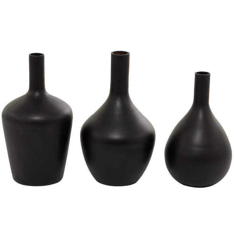 Black Glass Decorative Vase (Set of 3) - 14", 13", 12"H