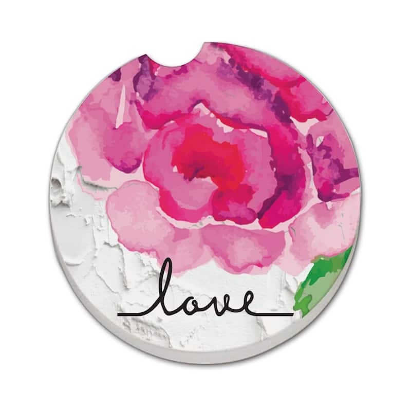 Peony Love 2 Pack Absorbent Stone Coaster for Vehicle Cup Holder 2.6” Diameter Manufactured in The USA - Multi