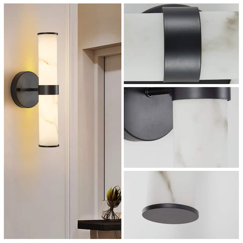 Resin Imitation Marble Texture Wall Light with Black Iron Metal Frame,Set of 2,Elegant Lighting Fixtures(Only Indoor)