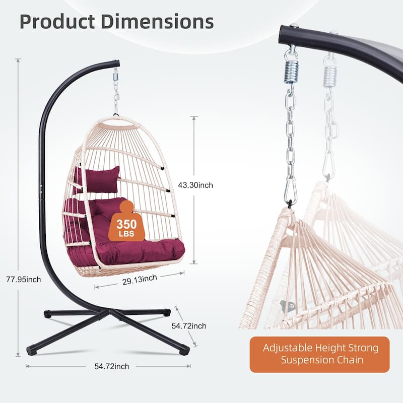 Outdoor Egg Hanging Chair with Stand, Patio Wicker Swing Egg Chair Indoor Swinging Chair Outdoor Hammock Egg Chair