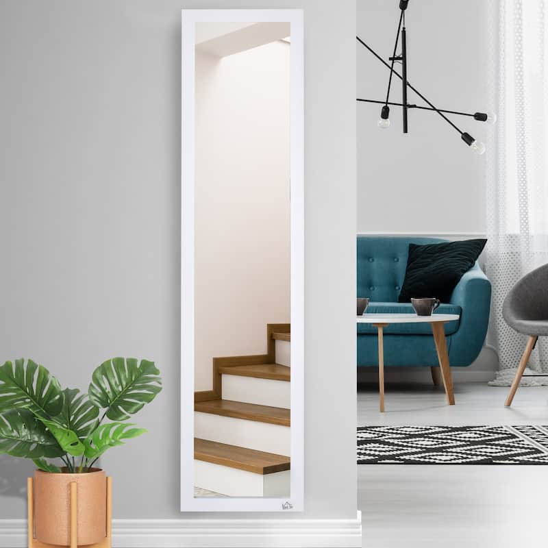 White MDF Full-Length Dressing Mirror, Freestanding or Wall-Mounted - 14.5" W x 14.5" D x 60.75" H
