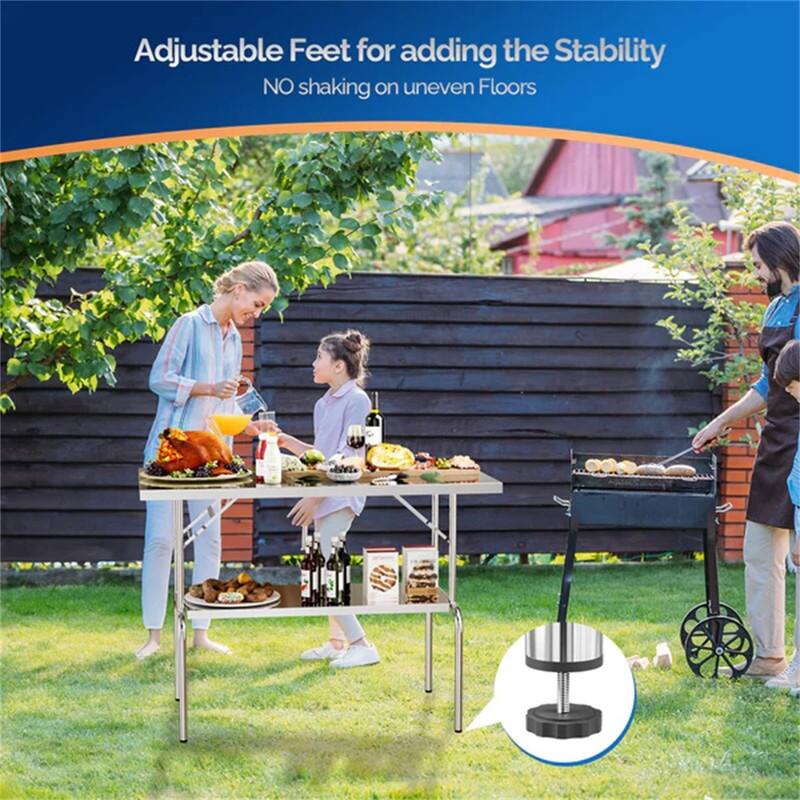 48 x 24 Inches Stainless Steel Folding Table with Undershelf - N/A