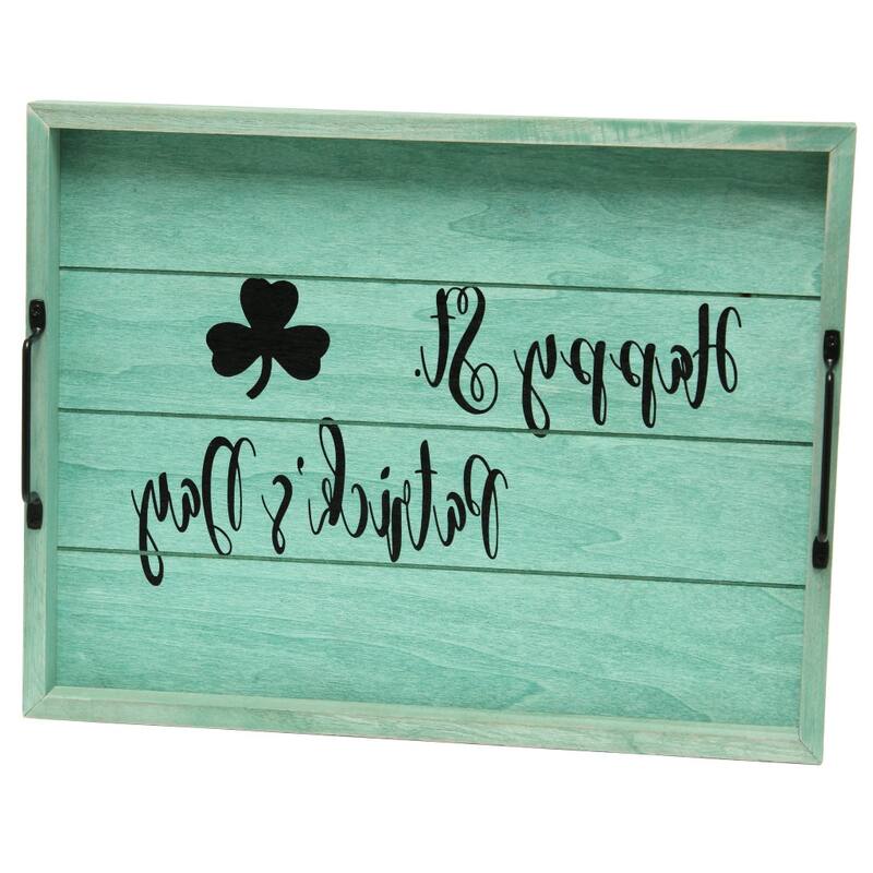 HomeRoots 16" Green And Black Happy St. Patricks Day Serving Tray With Handles - 15.50 in. x 2.25 in. x 12.00 in.