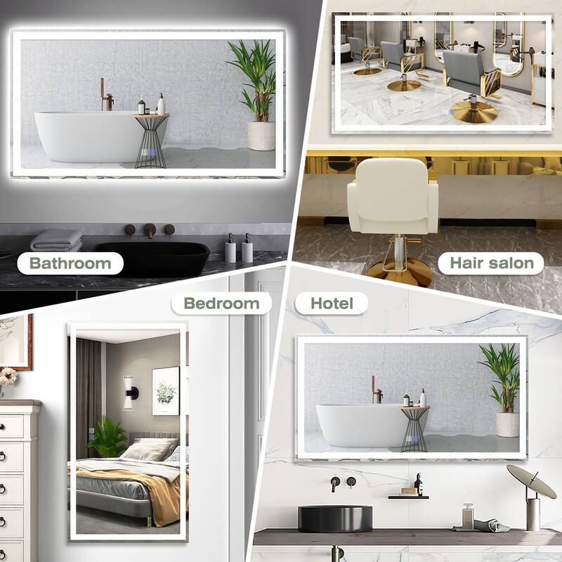 Wall Mounted Bathroom Rectangle Front And Back light LED Mirror With Anti Fog And Dimmable