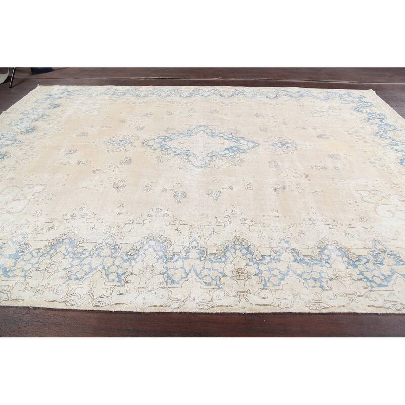 Muted Distressed Kerman Persian Area Rug Handmade Wool Carpet - 9'8" x 13'0"