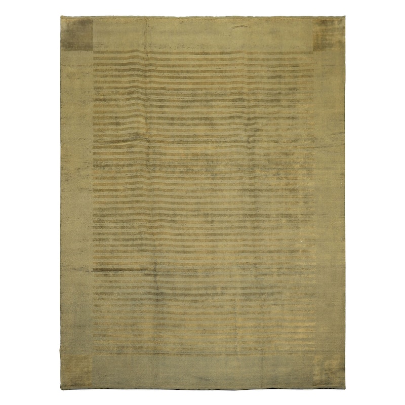 8'5''x11'10'' Hand Knotted Wool Olive Tibetan Modern & Contemporary Ribbed Rug - 8' 5'' x 11' 10''