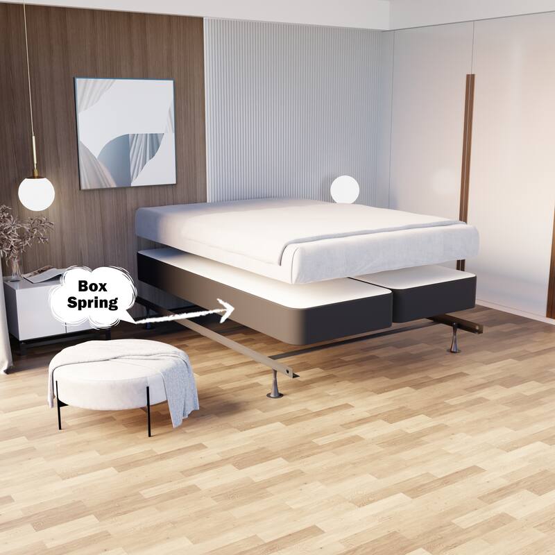 Onetan 4-Inch Wooden Box Spring, Low Profile Split Bed Foundation Ideal for Mattress, No Assembly Needed, White & black.