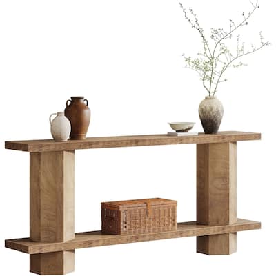 Brown Hexahedron Console Table 71 Inch MDF Entryway Hallway Sofa Table Thick Waterproof Top Sturdy Design