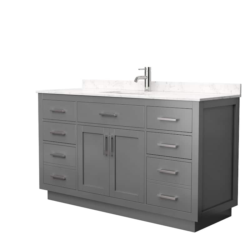 Beckett TK 60-inch Single Vanity, Cultured Marble Top - Dark Gray, Nickel Trim,Carrara Cultured Marble Top