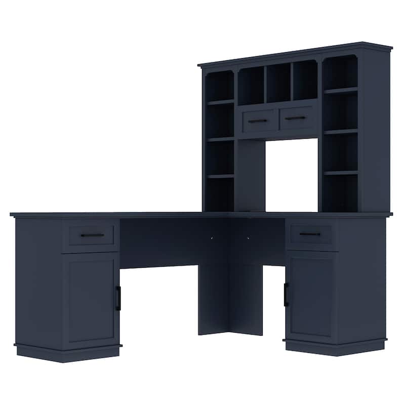 Large Bookcase Desk 2-in-1 Computer Desk L-shape Computer Armoire