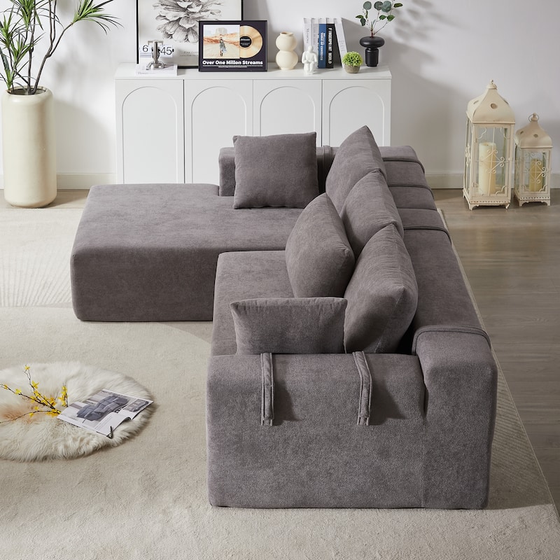 L Shaped Modular Sectional Sofa with Chaise Lounge, Oversized Chenille Upholstered Sofa, Deep Seat Sofa with 6 Pillows