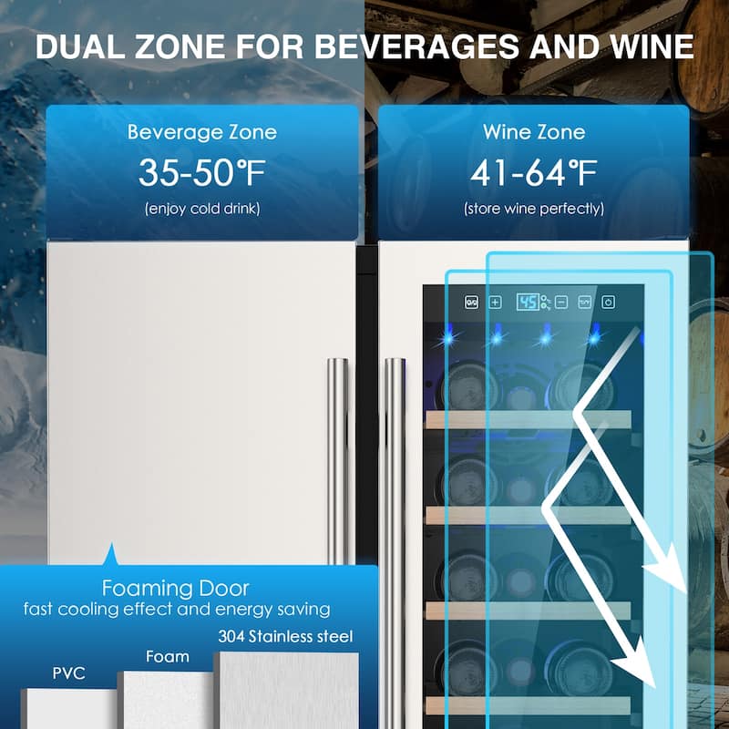 24 Inch Beverage Refrigerator, Built-in/Freestanding Wine Beverage Cooler, Under Counter Beer Fridge