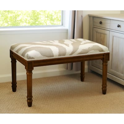 Taupe Zebra Print Bench with Wood Stain Finish