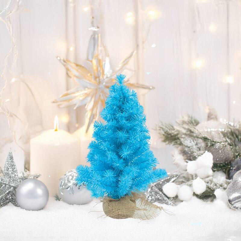 17.5" Cerulean Blue Pine Tree in Natural Jute Base Christmas Decor