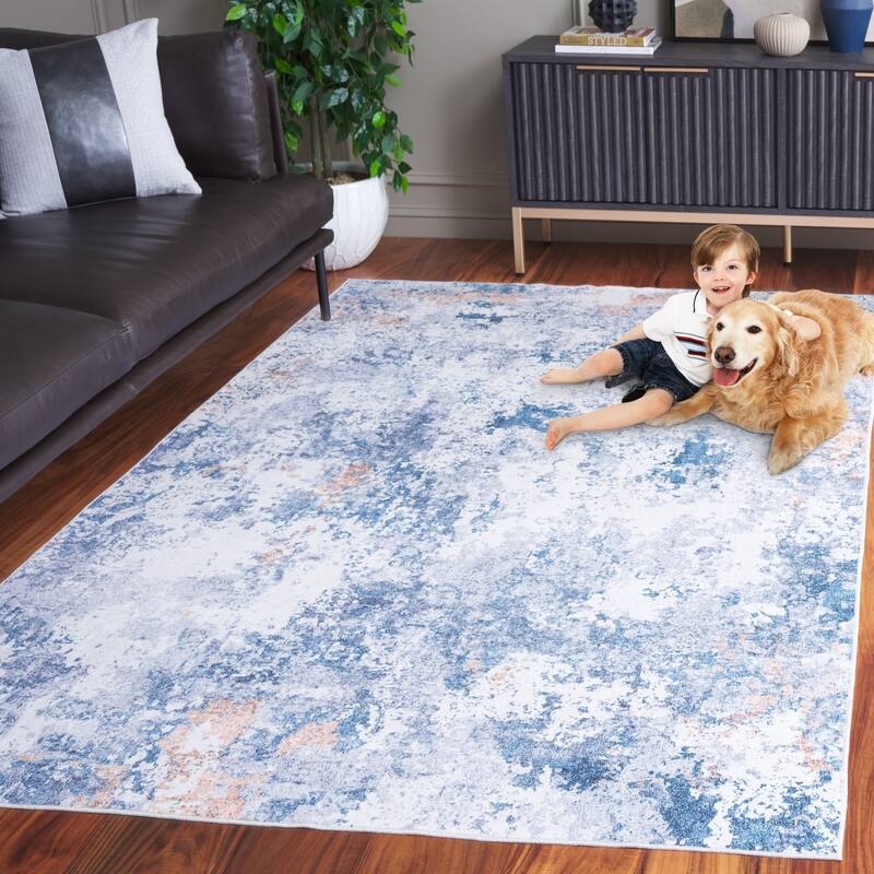SAFAVIEH Santa Monica Littie Modern & Contemporary Rug - 3' x 5' - Ivory/Dark Blue