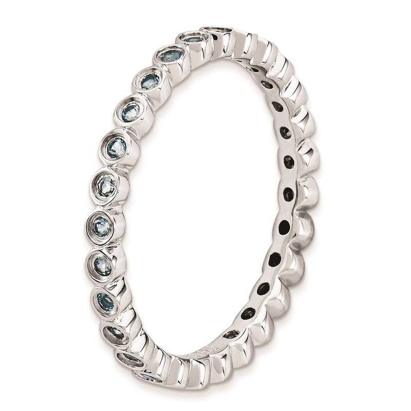 Curata 925 Sterling Silver Bezel Polished Patterned Stackable Expressions Blue Topaz Ring