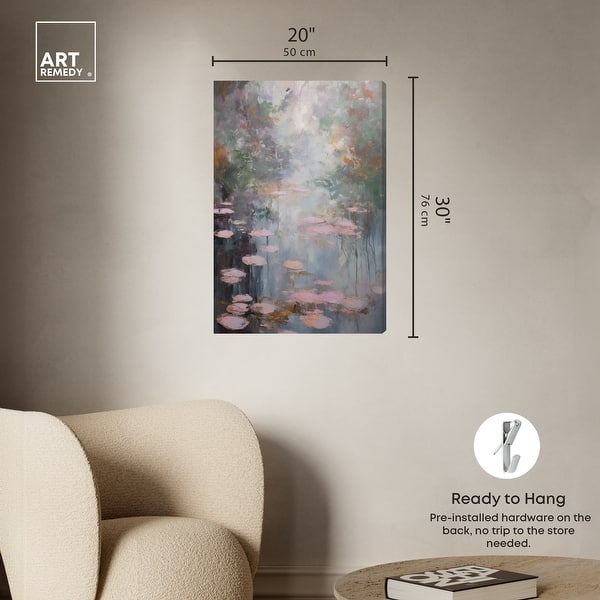 dimension image slide 0 of 6, Art Remedy Pink Impressionisty Lilypads Gallery Wrapped Impressionism 1 Piece Canvas Wall Art