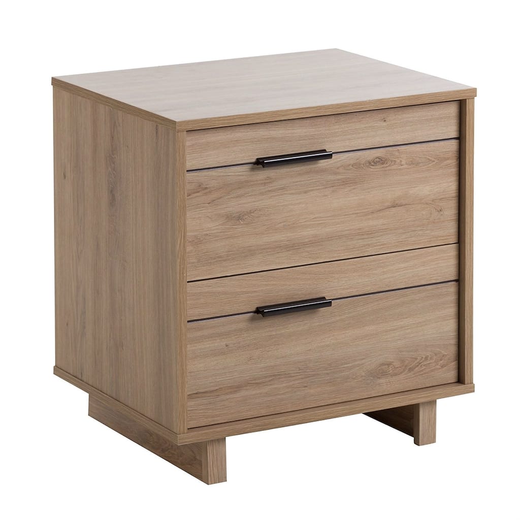 Modern Light Oak 2-Drawer End Table Nightstand with Metal Handles for Bedroom or Living Room