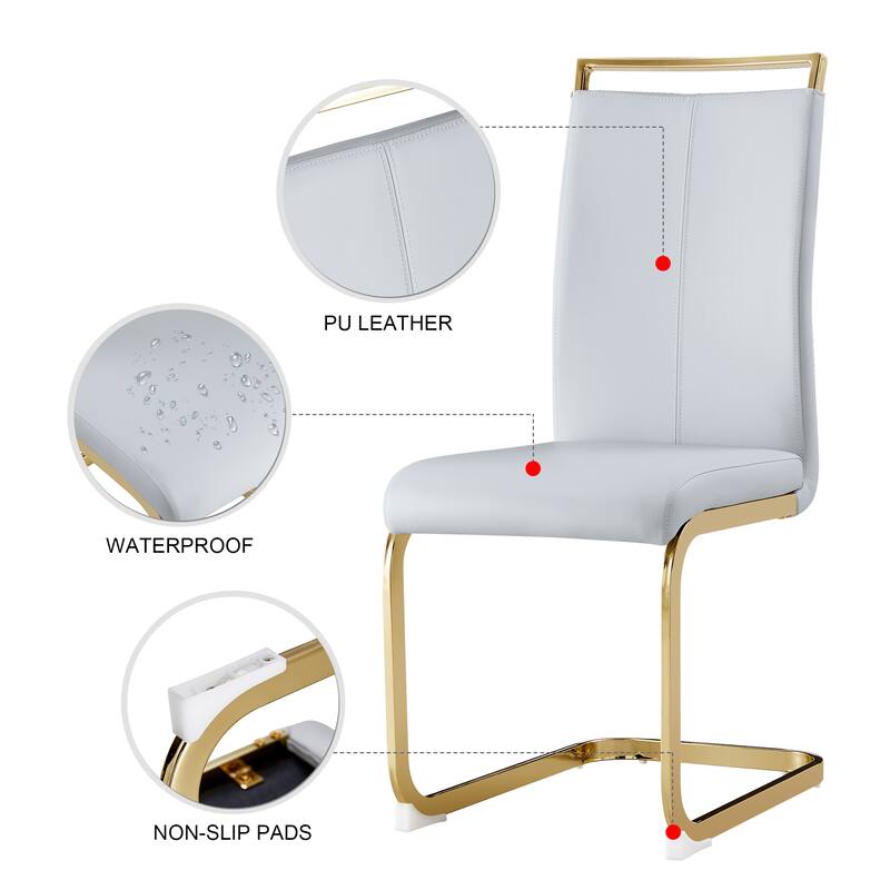 Modern Dining Chairs, PU Faux Leather High Back Upholstered Side Chair with Golden C-shaped Tube Metal Legs - Gold,Light Gray