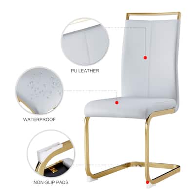Modern Dining Chairs, PU Faux Leather High Back Upholstered Side Chair with Golden C-shaped Tube Metal Legs