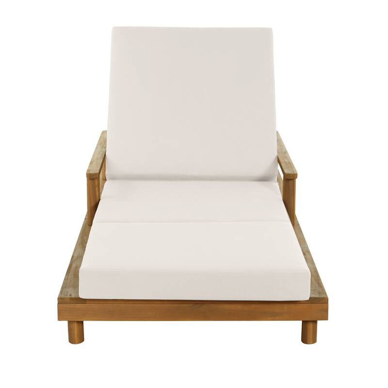 Christopher Knight Home - Modern Indoor/Outdoor Acacia Wood Chaise Lounge with 3-Position Adjustable Backrest & 3-Fold Cushion