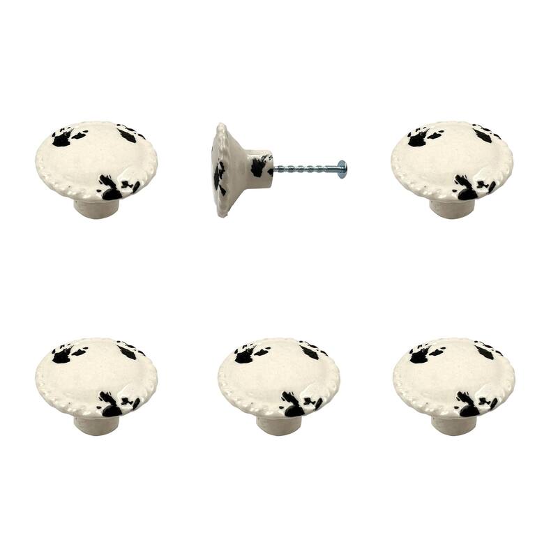 HomeRoots Set of Six White Ceramic Drawer Pull Knobs - 1.50 in. x 1.00 in. x 1.50 in.