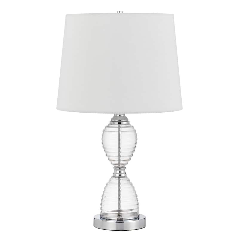 Clear Metal Table Lamp with White Empire Fabric Shade and 3 Way Dimmable Switch - 14” x 14” x 23.5” (D x W x H) - Nickel-Clear-White