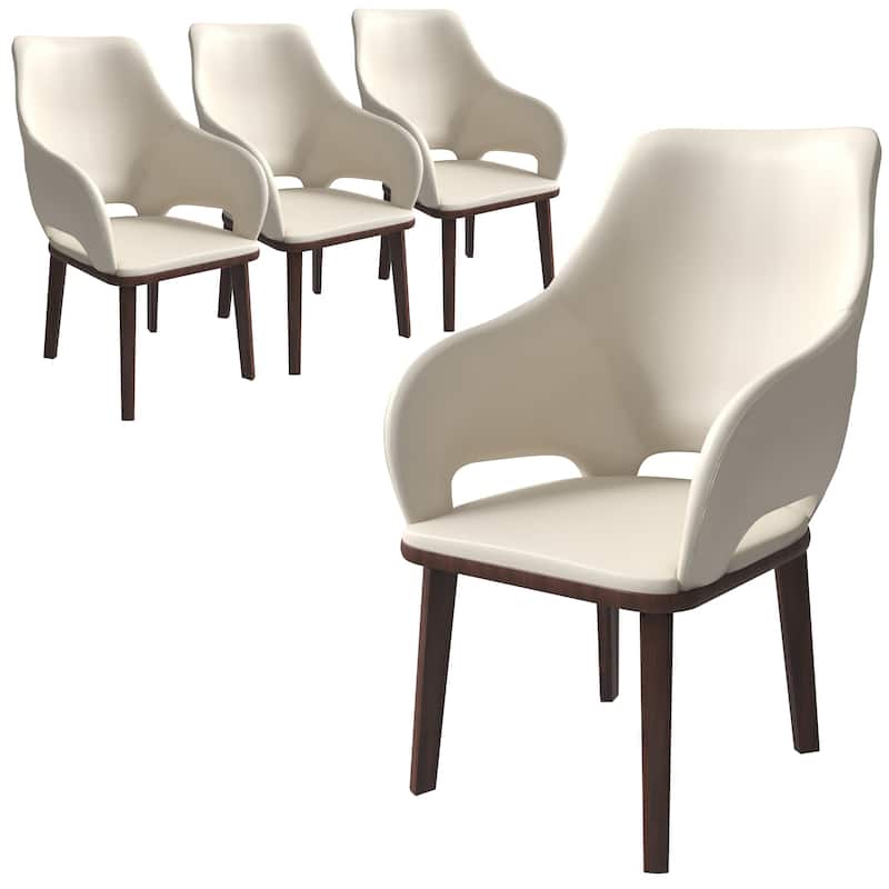 LeisureMod Set of 4 Vivara Leather Dining Chair with Padded Seat - Modern Arm Chair for Home Office Bar & Kitchen - Light Taupe