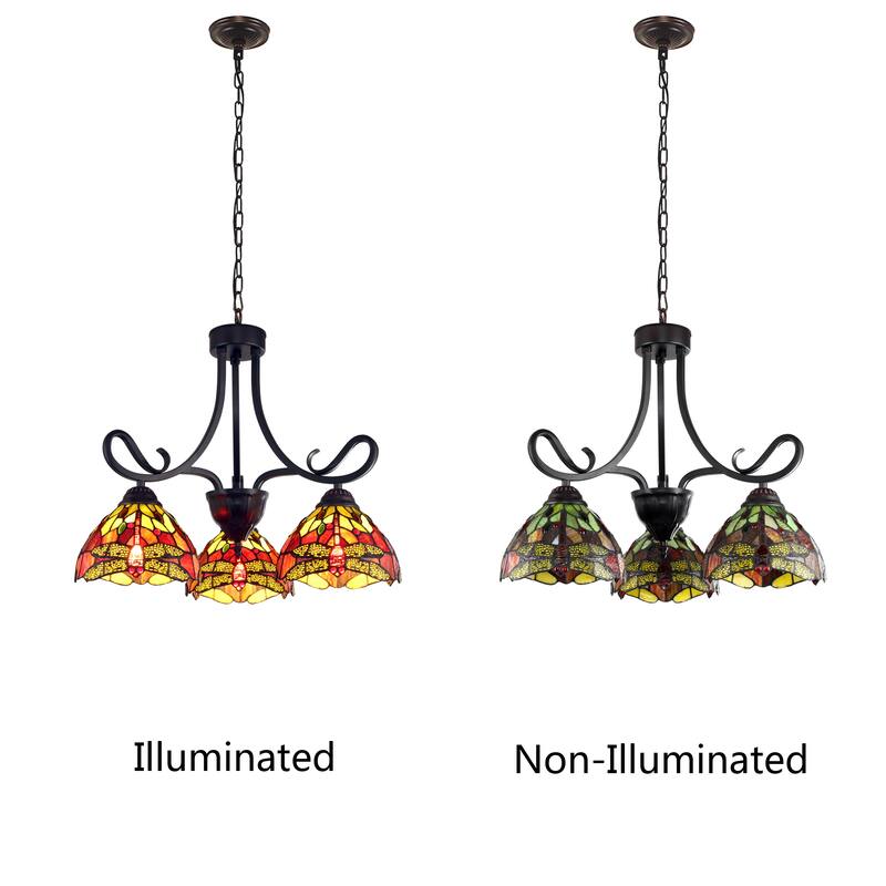 Tiffany-Style Dragonfly Design 3-light Dark Bronze Chandelier