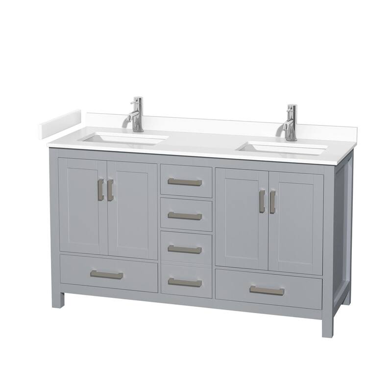 Wyndham Collection Sheffield 60" Double Bathroom Vanity, Carrara - Gray / White Cultured Marble Top / Brushed Chrome