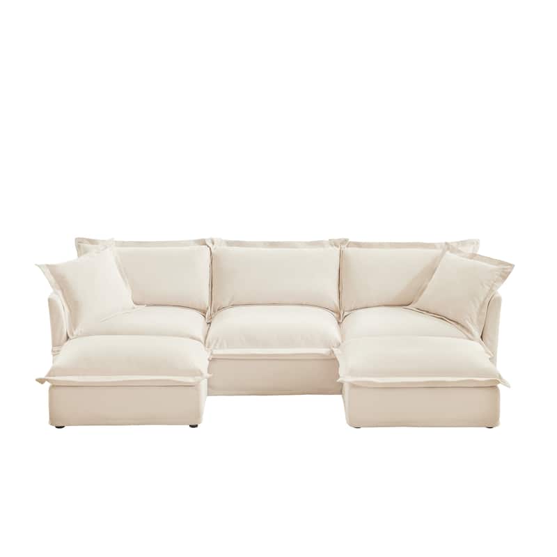 Modern Modular Deep Seat Sofa with Chenille Upholstery and Removable Covers for Living Room and Guest Room
