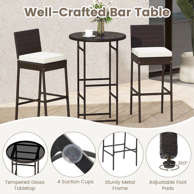 Costway 3 Piece Outdoor Bar Set Patio Rattan Bar Height Table & Chairs - See Details