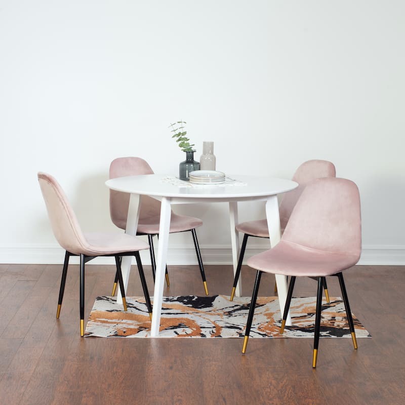 Roundhill Furniture Lassan Contemporary 5-Piece Dining Set, White Round Table and 4 Chairs
