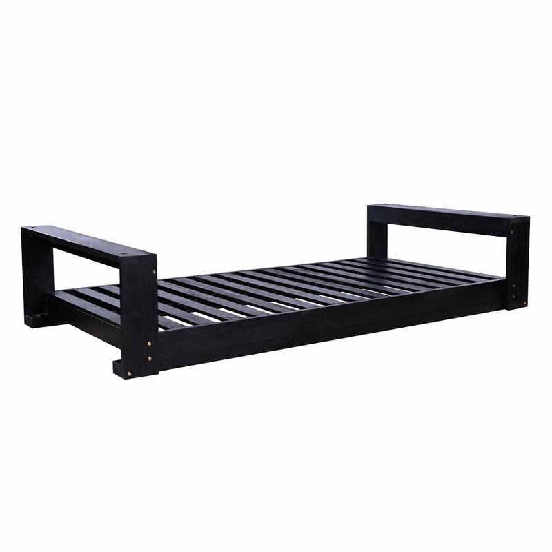 Twin Size Porch Swing Bed Seating Group, Patio Acacia Wood Swing Frame with Hemp Rope