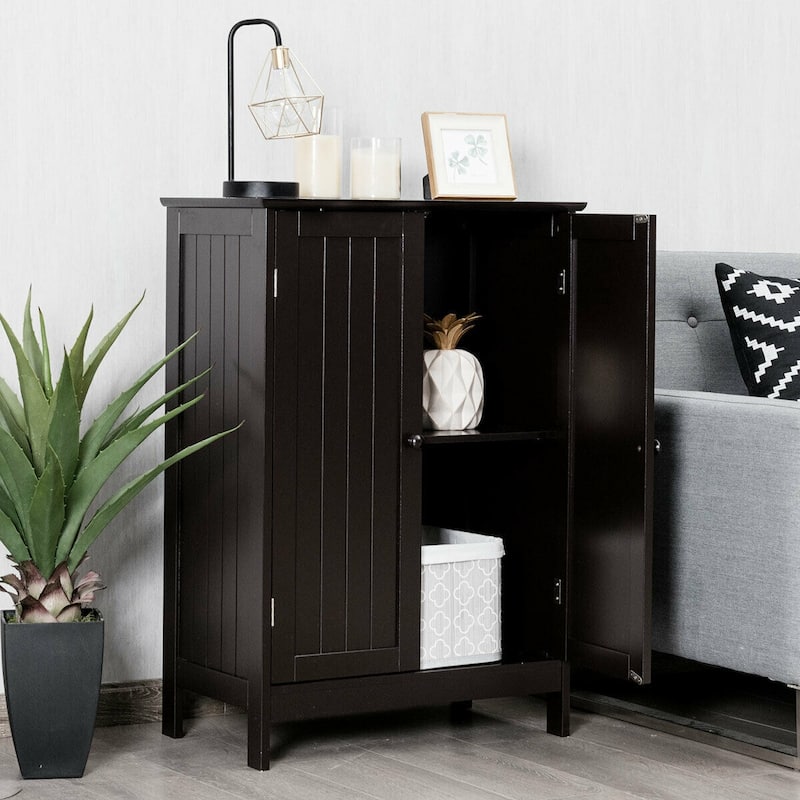Gymax Bathroom Floor Storage Cabinet Double Door Kitchen Cupboard Shoe