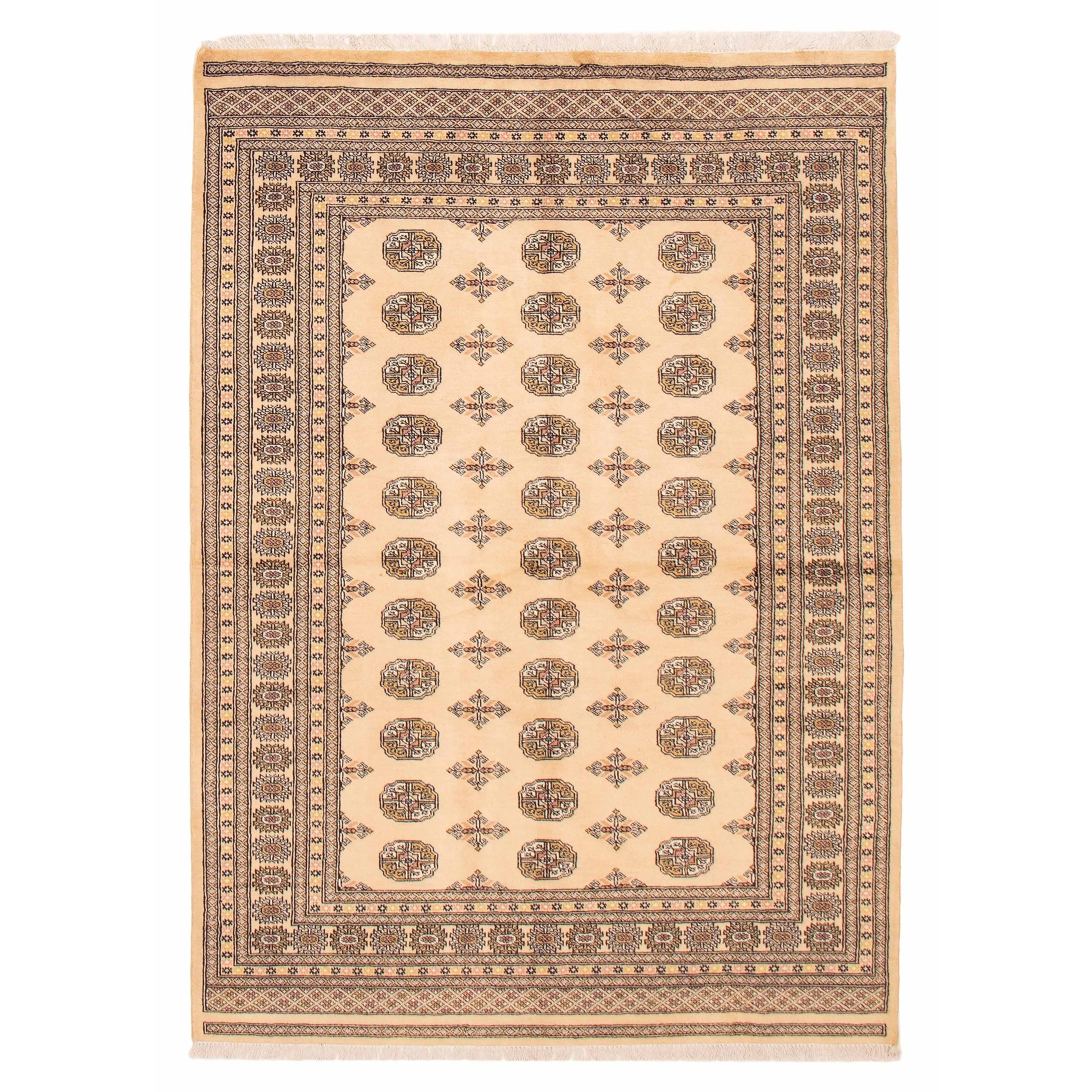 ECARPETGALLERY Hand-knotted Peshawar Bokhara Ivory Wool Rug - 5'7 x 8'0
