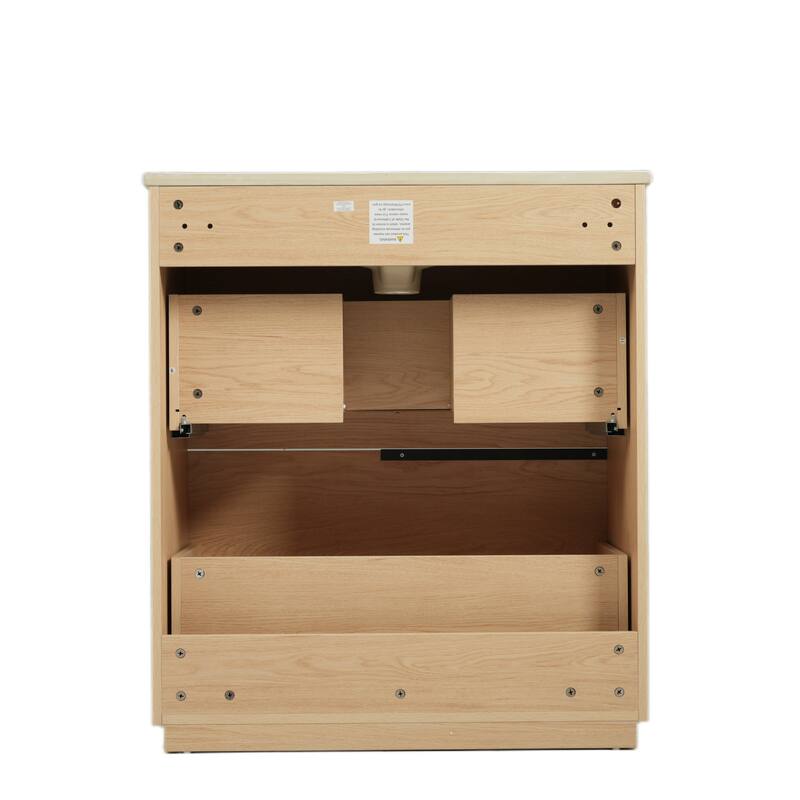 30" Bathroom Vanity with Ceramic Sink and Full-Extension Drawers, Soft Close Undermount Drawer Slides, Fluted Design