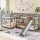preview thumbnail 3 of 7, Gray Full and Twin Size L-Shaped Bunk Bed with Slide and Short Ladder, 134''L*79.5''W*50.7''H, 185LBS