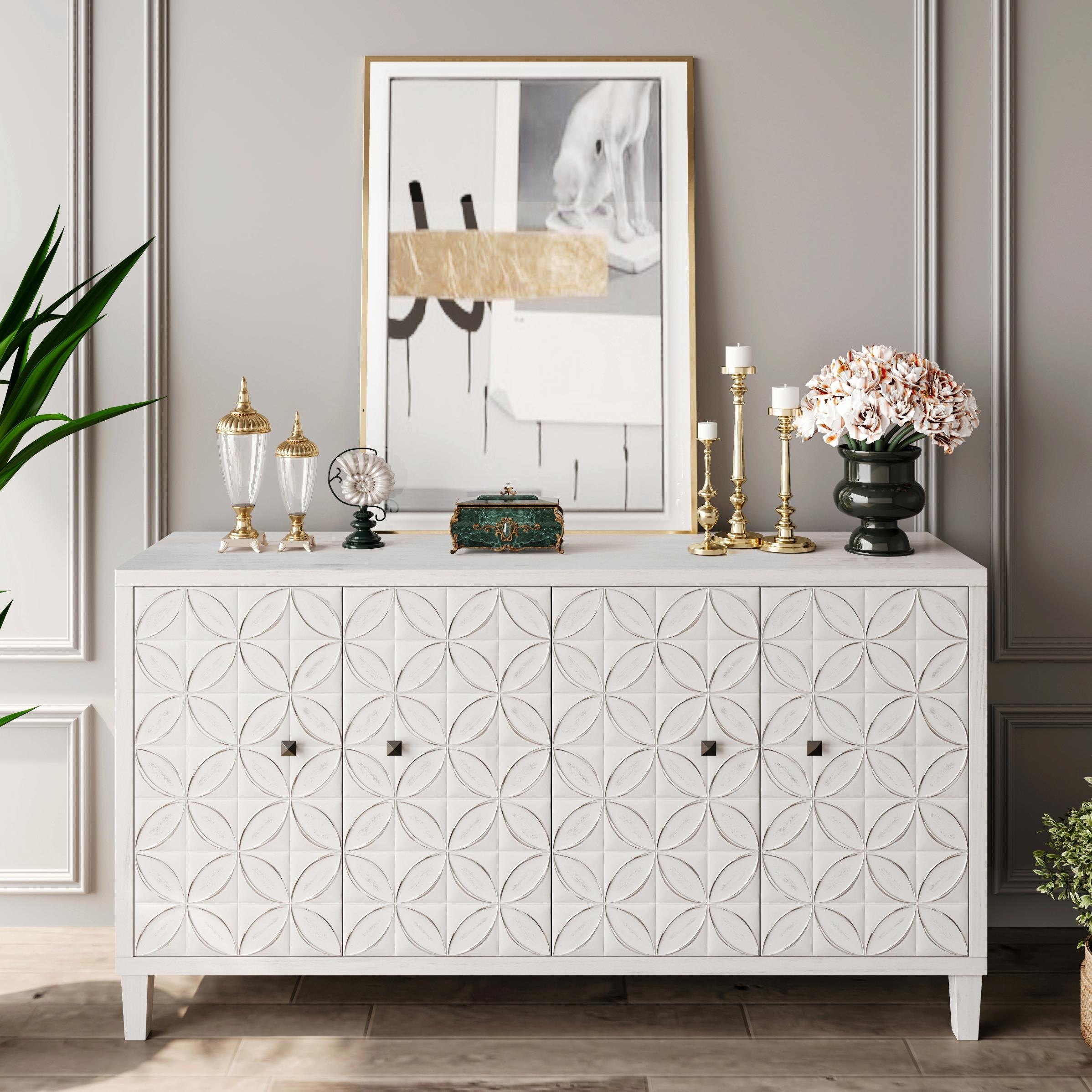 Accent Cabinet 4 Door Wooden Cabinet Sideboard Buffet