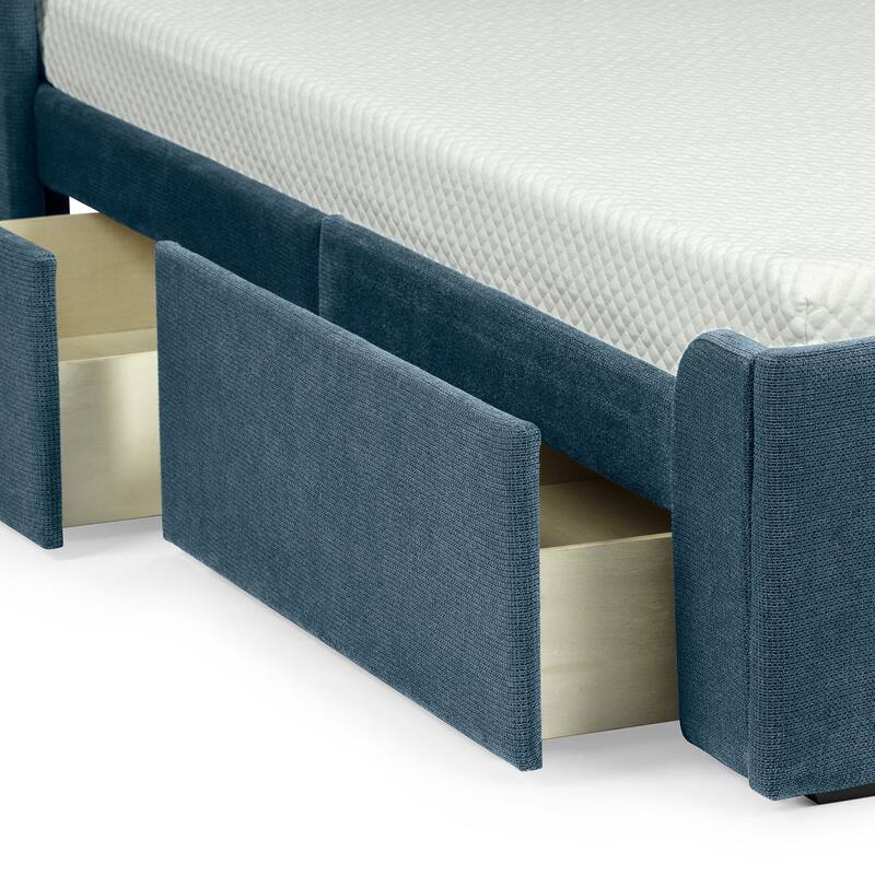 Plank and Beam Twin-Size Upholstered Bed with Rectangular Headboard