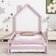 preview thumbnail 1 of 7, Twin Size Montessori Floor Bed with Fences, Modern Twin Kids Bed with House-shaped Headboard, Wood Twin Bed Frame for Girls,Boys