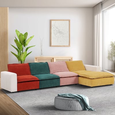 Modular Sectional Sofa, Modern Comfy Cloud Sofa Couch, Corduroy Rainbow Deep Seat Sofa with Movable Cushion