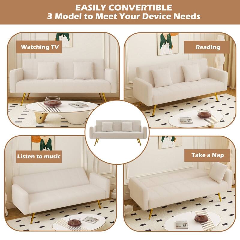 71.26" Teddy Velvet Three-Seater Sofa Bed,Beige