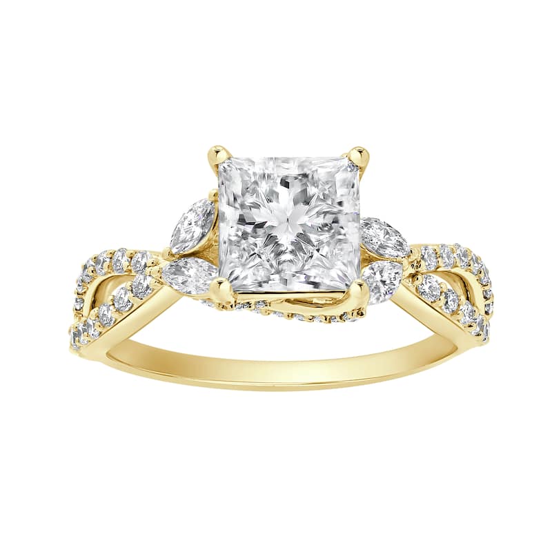 Auriya 14k Gold 5 3/4ctw Princess Lab grown Twisted-Vine Diamond Engagement Ring (E-F VS)