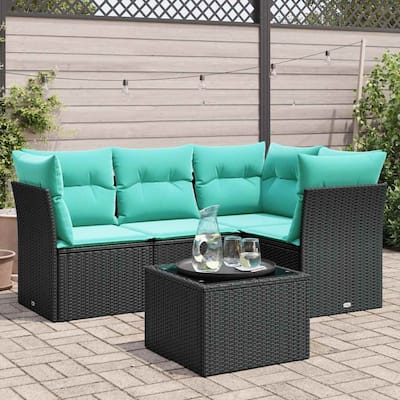 vidaXL 5 Piece Patio Sofa Set with Cushions Black Poly Rattan - 70.5x27.2x48.8