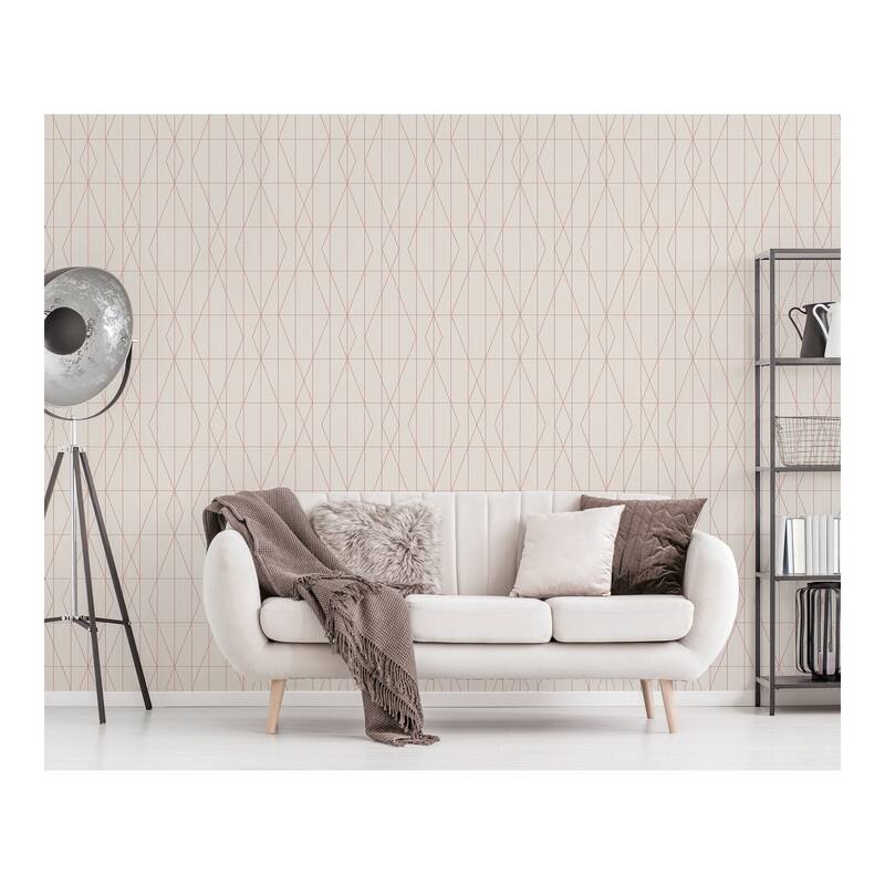 Brewster LeVeque Cream Deco Diamond Geo Wallpaper - 20.5 x 396 x 0.025