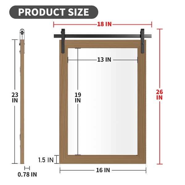 dimension image slide 18 of 20, Farmhouse Barn Door Bathroom Vanity Wall Mirror with Solid Wood Frame